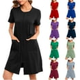 thumbnail image 1 of Aboser Women's Short Sleeve Robes with Pockets Casual Zip Up Short Nightgowns Solid Color Lounge Sleepwear Loose Fit Bathrobes Lightweight Soft Sleep Dress Black L, 1 of 9