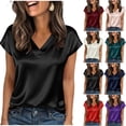 thumbnail image 1 of Aboser Women's Silky Satin Tops for Summer Short Sleeve T Shirts Elegant V Neck Blouse Solid Color Casual Tshirts Loose Fit Party Tees White S, 1 of 6