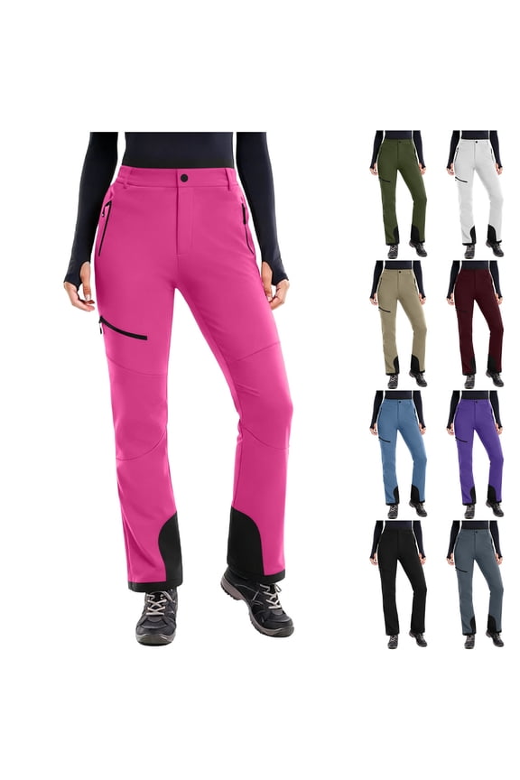 Women's Softshell Snow Pants Insulated Windroof Ski Pants with Zipper Pockets Sports Outdoor Snowboard Trousers Warm Fleece Lined Snowpants White M