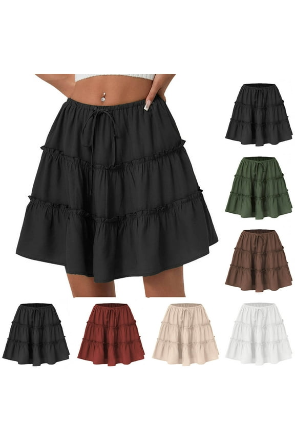 Women's Summer Boho Mini Skirts Trendy Tiered Skirt Flowy A Line Short Skirts Casual High Waist Beach Vacation Skirt Loose Fit Lingerie Skirts
