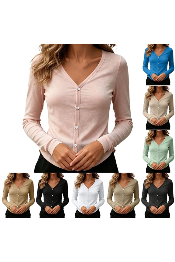 Women's Sun Protection Shirt Button Down Long Sleeve Cardigan Lightweight Slim Fit UV Shirts Plus Size V Neck Cover Up Comfy Soft Cardigans