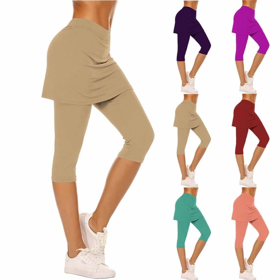 Aboser Women's Tennis Golf Skirted Leggings Tummy Control Knee Length Yoga Skirt with Legging Slim Fit High Waisted Skorts Active Gym Sports Workout Pants