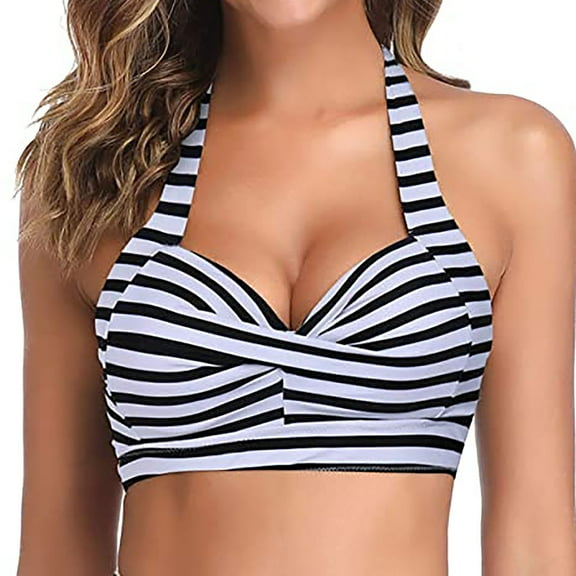 Aboser Women's Twist Front Bikini Top Sexy V Neck Padded Swimsuit Tops Halter Push Up Swim Top Large Bust Womens Swimsuit Tops Only