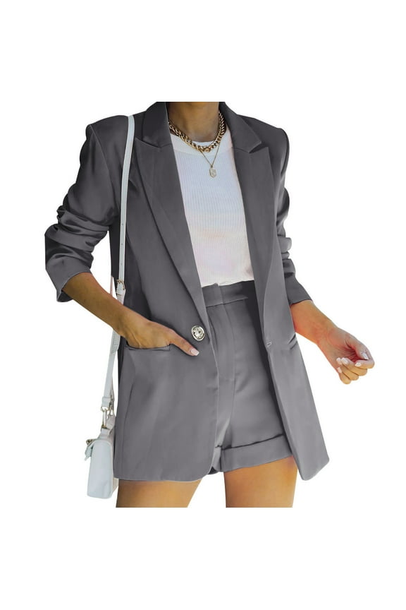 Womens 2 Piece Blazer Outfits Business Casual Short Sets Open Front Balzer Jacket with Dressy Balzer Shorts Outfit for Work office