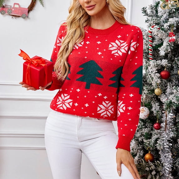 Aboser Women's Christmas Sweater Funny 3D Christmas Tree Festive Shirts Baggy Cable Knit Jumper Tops Thermal Winter Crewneck Pullover Sweater Cozy Long Sleeve Blouses XL