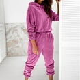 thumbnail image 1 of Aboser Women's Velour Tracksuits Set Hooded Pullover Sweatshirt Sweatpants Long Sleeve 2 Piece Joggers Outfits Activewear Sweatsuit Purple M, 1 of 9