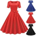 thumbnail image 1 of Aboser Women's Vintage Polka Dot 1950s Dresses Retro Rockabilly Prom Dress 50's 60's A-Line Cocktail Party Swing Dress Elegant Square Neck Short Sleeve Midi Dresses, 1 of 1