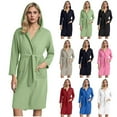thumbnail image 1 of Aboser Women's Waffle Knit Hooded Robes with Pockets Cozy Long Sleeve Belted Sleepwear Casual Knee Length Bathrobes Solid Color Towel Robe White M, 1 of 8