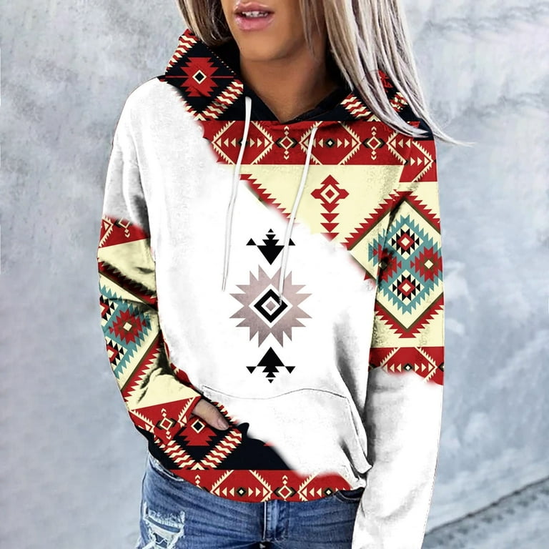 Aboser Women s Western Hoodies Geometric Pattern Hooded Sweatshirt Aztec Ethnic Style Tops Color Block Fall Sweatshirts Long Sleeve Hoodie Walmart