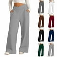 thumbnail image 1 of Aboser Women's Wide Leg Sweatpants with Pockets Baggy High Waisted Joggers Pants Athletic Fit Tummy Control Trousers Casual Lounge Pants Gray L, 1 of 8
