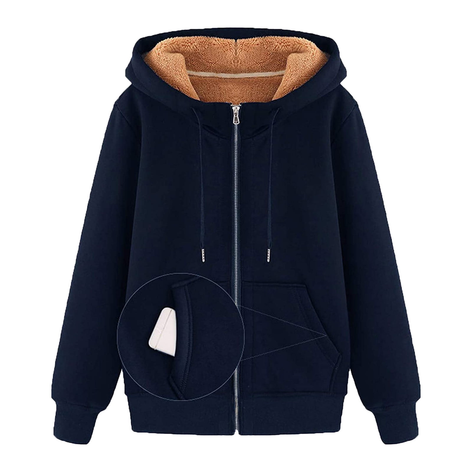 Aboser Women's Winter Hoodies Sherpa Lined Coat Warm Full Zip Jackets Solid Long Sleeve Fleece
