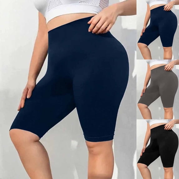 Aboser Women's Yoga Biker Shorts Plus Size High Waist Workout Shorts Tummy Control Gym Sports Shorts Summer Knee Length Athletic Shorts