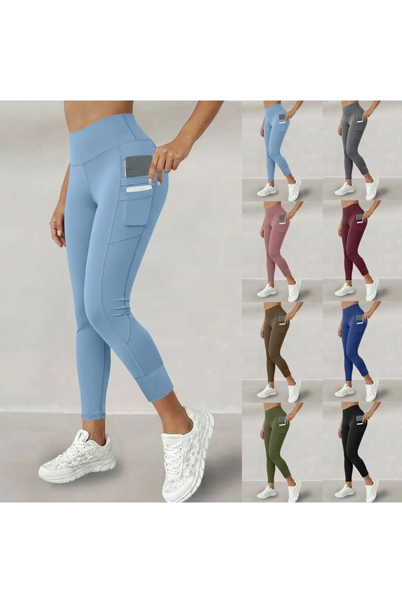 Women's Yoga Leggings with Pockets Tummy Control Running Pants 7/8 Length Cropped Leggings Slim Fit Butt Lifting Workout Pants