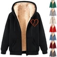 thumbnail image 1 of Aboser Women's Zip Up Fleece Hooded Jackets Thick Sherpa Lined Sweatshirts Funny Heart Printed Hoodie Jacket Long Sleeve Winter Thermal Coats with Pockets, 1 of 5