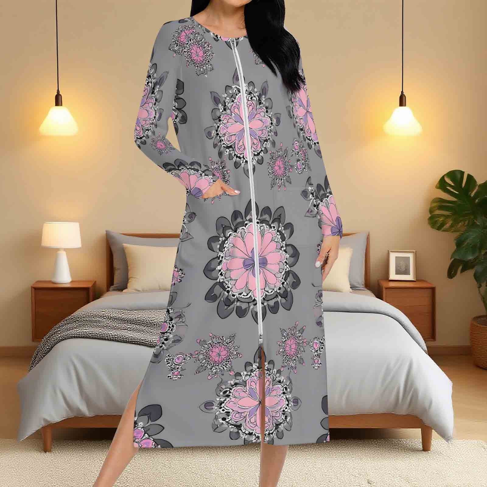 Aboser Women's Zipper Robes Full Length Long Sleeve Housecoat Vintage ...