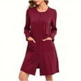 thumbnail image 1 of Aboser Women's Zipper Robes with Pockets Long Sleeve House Coats Solid Color Casual Loungewear Loose Round Neck Midi Bathrobes, 1 of 6