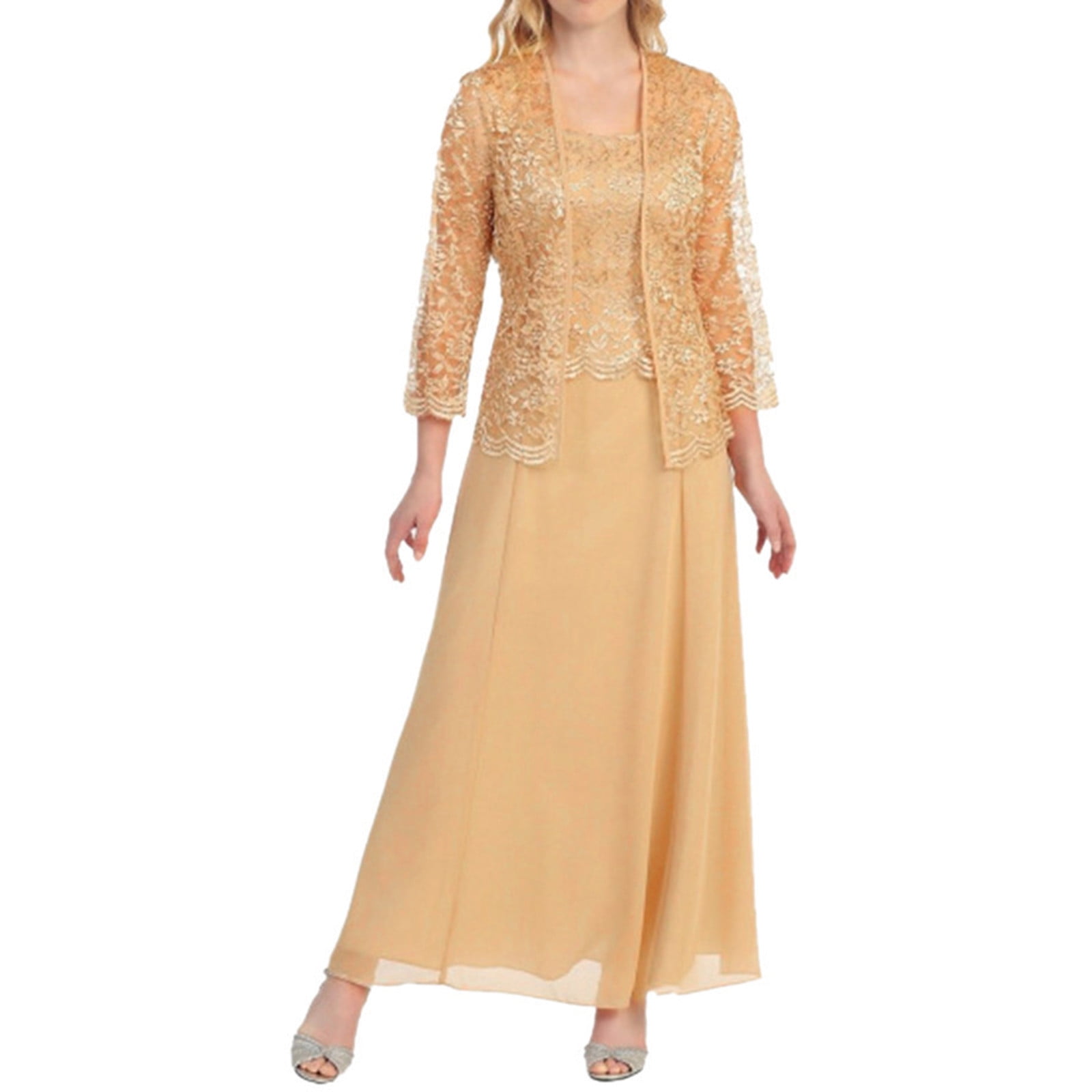 Aboser Womens 2 Piece Dress Outfits for Wedding Guest Prom Dresses Chiffon  Lace Cardigan with Flowy Long Dress Sets Ladies Evening Party Dresses