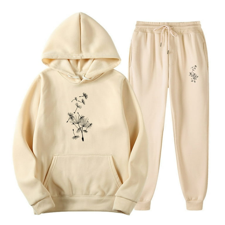 Aboser Womens 2 Piece Sweatsuit Set Casual Graphic Hoodie with Jogger Pants Workout Sets Comfy Solid Color Tracksuit Work Sweat Suits