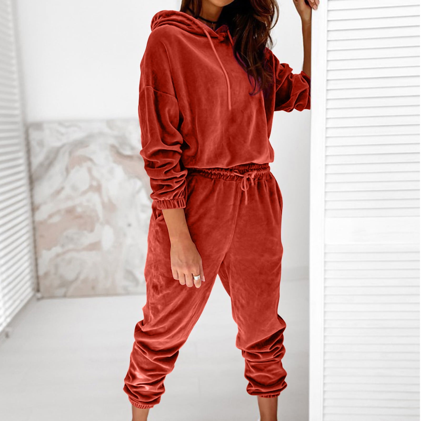 Aboser Womens 2 Piece Velour Sweatsuits Set Comfy Long Sleeve Hoodie and  Joggers Pants Tracksuit Outfit Gold Velvet Sports Lounge Sets