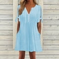 thumbnail image 1 of Aboser Womens Summer Short Dress V Neck Short Sleeve Sundresses Hollow Out A Line Mini Dresses Ruffle Cute Casual Beach Party Dresses, 1 of 6