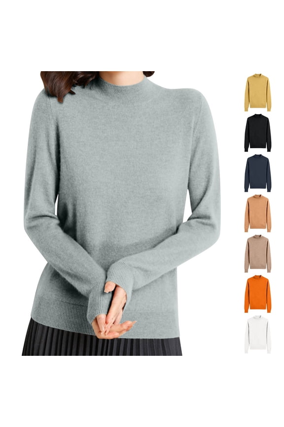 Womens 2026 Classic Sweaters Casual Mock Neck Pullover Sweater Soft Solid Color Jumper Tops Lightweight Cotton Blend Knit Sweaters Black S