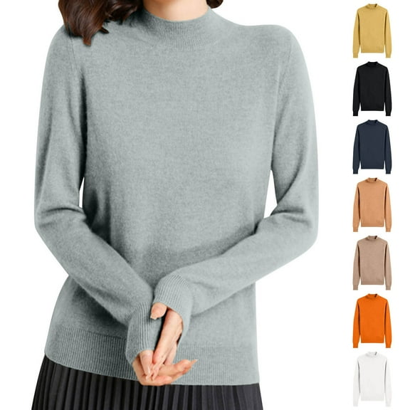 Aboser Womens 2026 Classic Sweaters Casual Mock Neck Pullover Sweater Soft Solid Color Jumper Tops Lightweight Cotton Blend Knit Sweaters Yellow L