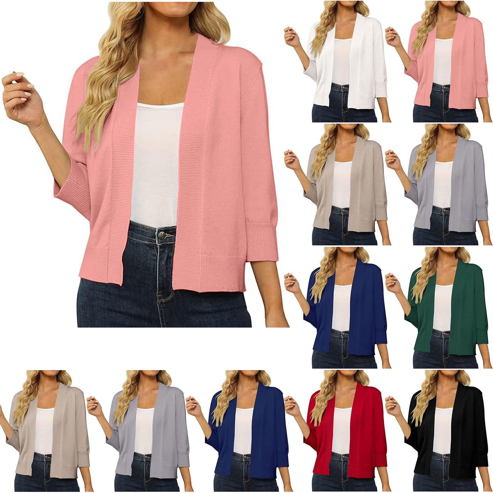 Aboser Womens 3/4 Sleeve Cardigan Sweaters Lightweight Open Front Shrug ...