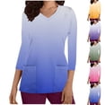 thumbnail image 1 of Aboser Womens 3/4 Sleeve Scrubs Tops Trendy Gradient Printed Nursing Shirts Slim Fit Soft Workwear Casual V Neck Uniform Shirt with Pockets, 1 of 6