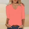 thumbnail image 1 of Aboser Womens 3/4 Sleeve Tops and Blouses 2025 Summer Casual V Neck T Shirt Solid Loose Fit T-shirts Ladies Three Quarter Length Sleeve Blouses Pink S, 1 of 5