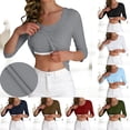 thumbnail image 1 of Aboser Womens 3/4 Sleeve Tops with Built in Bras Cozy Soft Scoop Neck Layering Shirts Casual Padded Undershirt Solid Color Ribbed T Shirt Three Quarter Sleeved Basic Tees, 1 of 9