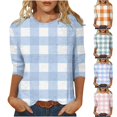 thumbnail image 1 of Aboser Womens 3/4 Sleeve Tops Cute Stripes Plaid Graphic Shirts Lightweight Soft Round Neck T Shirt Three Quarter Length Sleeve Tshirts Daily Wear, 1 of 6