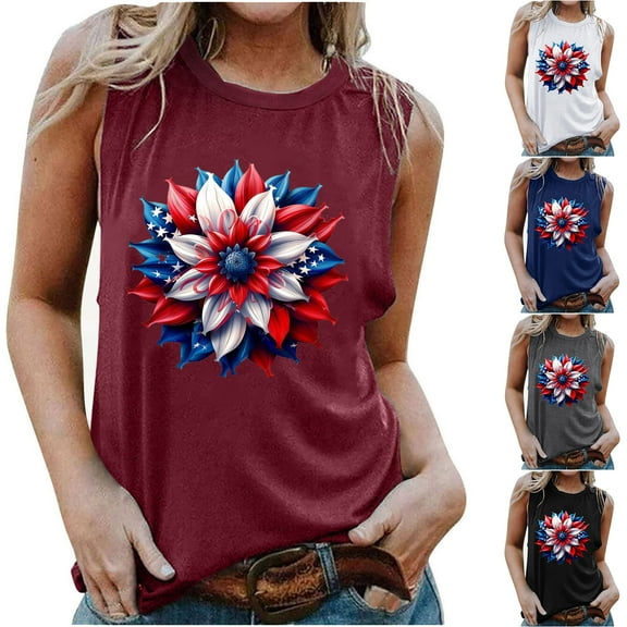 Aboser Womens 4th of July Graphic Tank Tops Red White and Blue Patriotic Shirt Memorial Day Tee Top Casual Sleeveless Basic Shirts July 4th USA Flag T-shirt