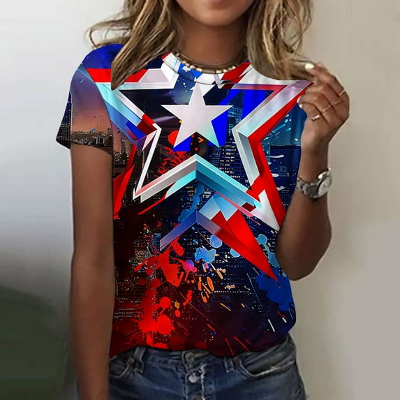 Aboser Womens 4th of July Shirts Casual Patriotic Red White and Blue Graphic Tshirts Tunic Short Sleeve Tees Breezy Crew Neck Blouses Tops Work Blouses for Women