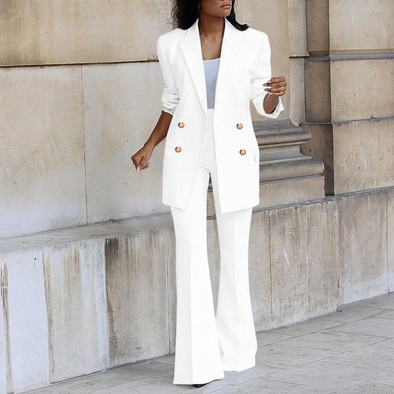 Aboser Womens Blazer Suit Sets 2 Piece Outfits Open Front Long Sleeve Cardigan with Flare Pants Set Elegant Solid Color Business Office Formal Suit