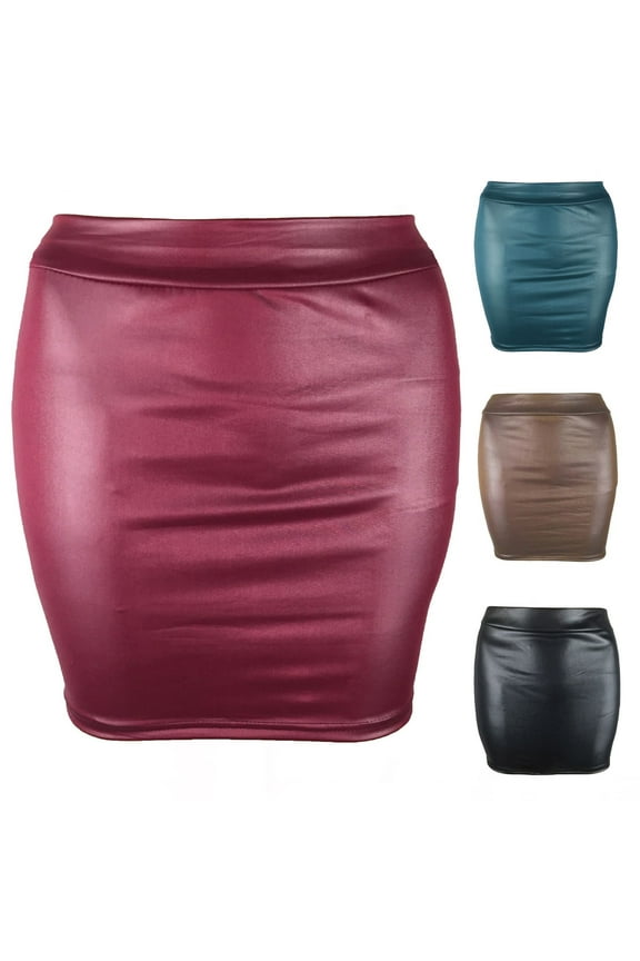 Womens Bodycon Short Skirts Elegant Faux Leather Pencil Skirt Skinny High Waist Skirts Office Work Skirt