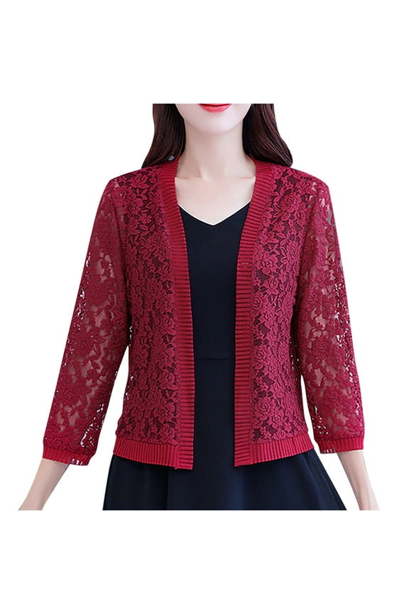 Womens Bolero Shrugs for Dresses Plus Size Lace Shrug Cardigan Long Sleeve Open Front Cardigan Sweaters Lightweight Knit Shrugs