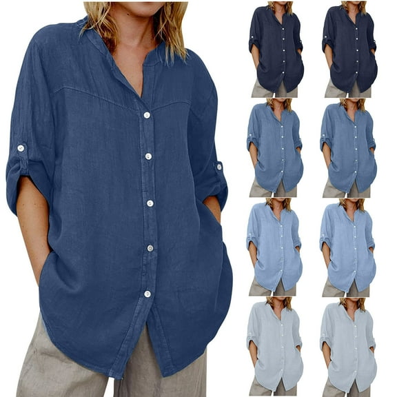 Aboser Womens Boyfriend Denim Shirts Button Down Western Shirt Casual Long Sleeve Jean Shirts 3/4 Sleeve Chambray Blouses Baggy Lapel Collar Work Jacket