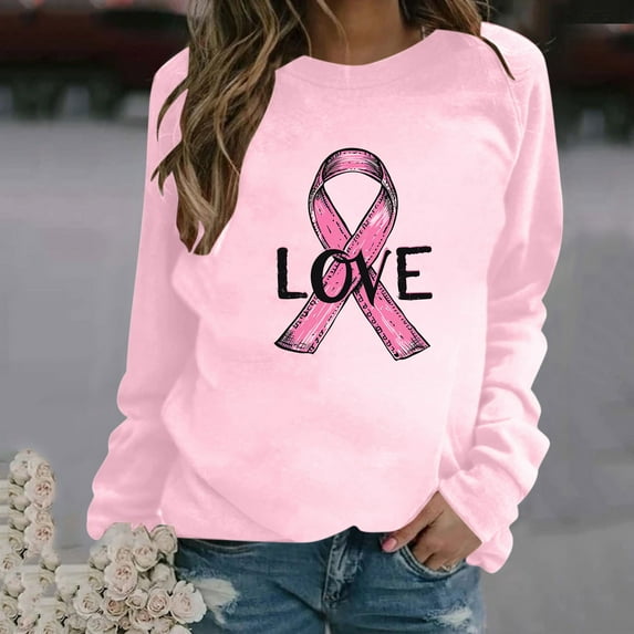 Aboser Womens Breast Cancer Awareness Shirts Graphic Pink Ribbon Sweatshirt Breast Cancer Warrior Pullover Tops Fall Long Sleeve Fleece Blouses Casual Cancer Survivor Sweatshirts