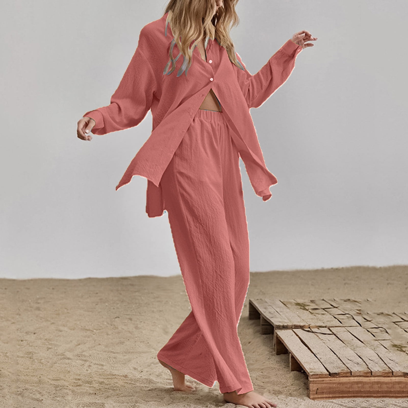 Women's Satin Pajama Set - Button Down Long Sleeve Shirt & Pants, Silky Sleepwear For Lounging Or Bridal Nights - View #11