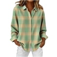 thumbnail image 1 of Aboser Womens Button Down Plaid Shirts Trendy Casual Long Sleeve Blouses Work Office Wear Dressy Lapel Collar Shirt Loose Fit Boyfriend Blouse Tops, 1 of 7