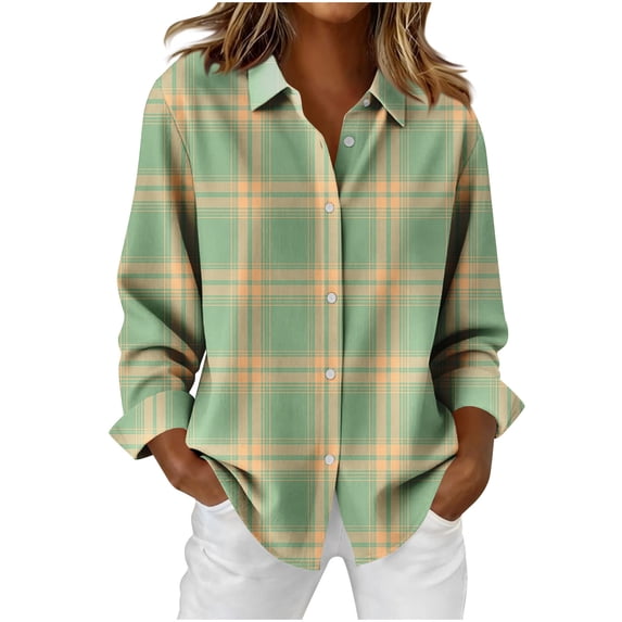 Aboser Womens Button Down Plaid Shirts Trendy Casual Long Sleeve Blouses Work Office Wear Dressy Lapel Collar Shirt Loose Fit Boyfriend Blouse Tops