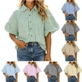 thumbnail image 1 of Aboser Womens Button Down Striped Shirts Trendy Puff Short Sleeve Tops Teacher Outfit for Women Loose Fitted Beach Vacation T Shirt Dressy Casual Blouses, 1 of 7
