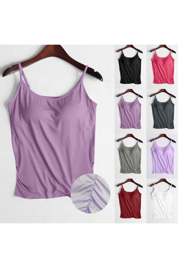 Womens Camisole with Built in Bras Y2k Clothes Wireless Full Coverage Bras Comfy Padded Tank Tops Casual Side Ruched Cami Shirts