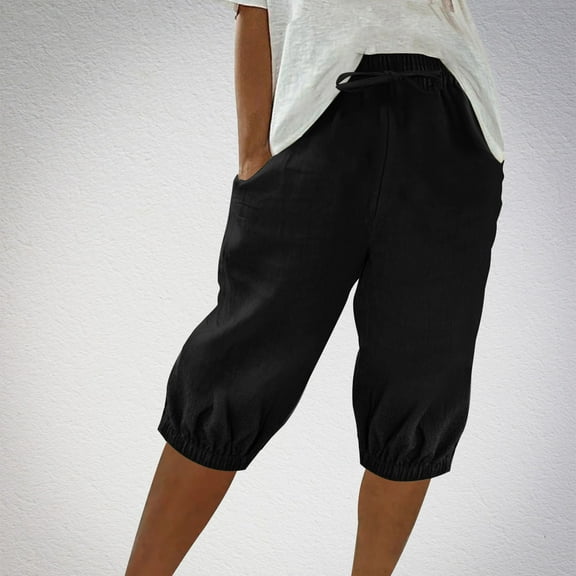 Aboser Womens Casual Capri Pants with Pockets Elastic High Waisted Crop Trouser Solid Color Summer Capris Lightweight Capri Pant