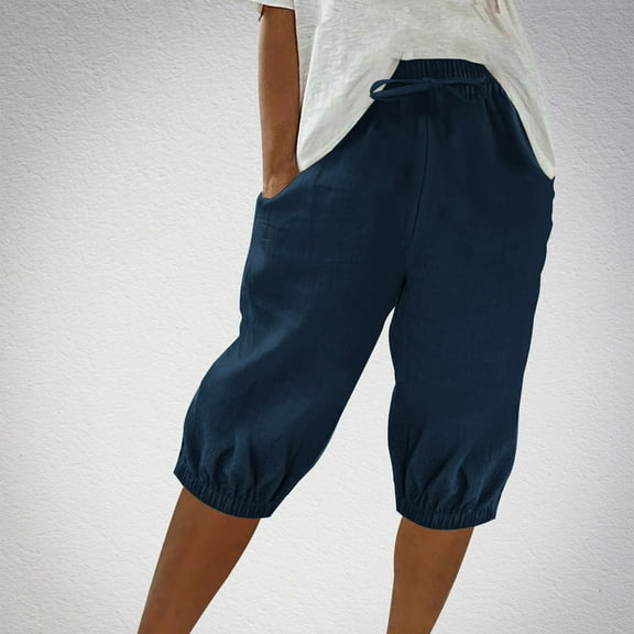 Aboser Womens Casual Capri Pants with Pockets Elastic High Waisted Crop Trouser Solid Color Summer Capris Lightweight Capri Pant