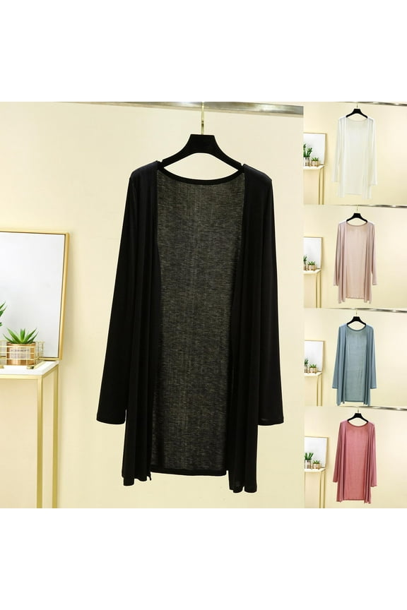 Womens Casual Cardigan Thin Open Front Cardigans Cozy Long Sleeve Cover Ups Lightweight Long Shirts Loose Fit Dusters