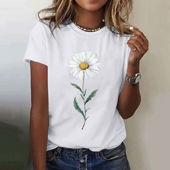 Aboser Womens Casual Cotton T Shirts Vintage Daisy Printed Tshirts Breathable Soft Cotton Tops Summer Short Sleeve Tee Shirt Loose Fitted Lightweight Blouses