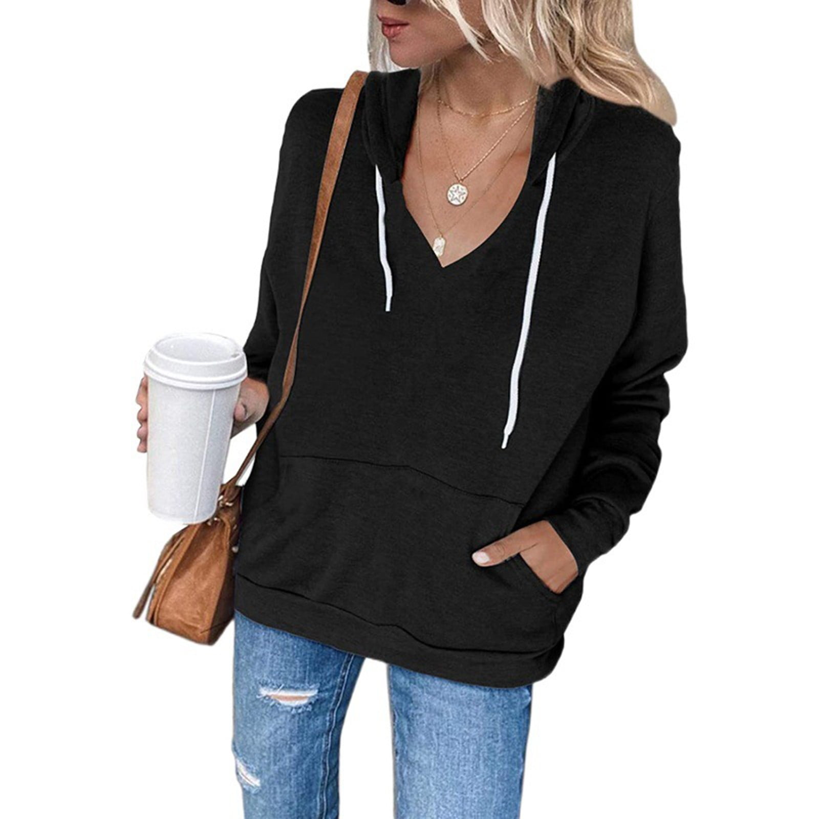 CARCOS Plus Size Hoodies for Women Long Sleeve Pullover Sweatshirt  Drawstring To