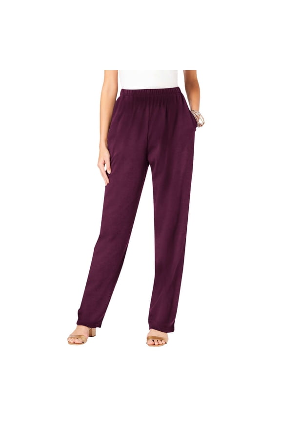Womens Casual Pants Fall Straight Leg Pants Elastic High Waisted Lounge Pants Plus Size Fall Trousers Solid Color Long Pants with Pocket Purple L