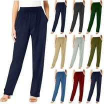 Aboser Womens Casual Pants Fall Straight Leg Pants Elastic High Waisted Lounge Pants Plus Size Fall Trousers Solid Color Long Pants with Pocket